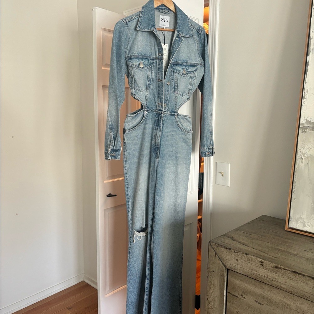 Zara Light Blue Denim Jumpsuit